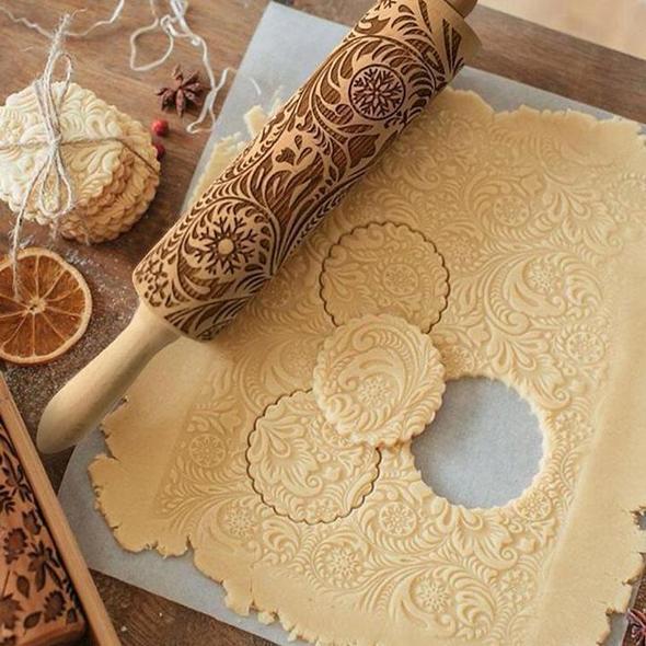 Christmas Moose Printed Cane Birch 3D Rolling Pin