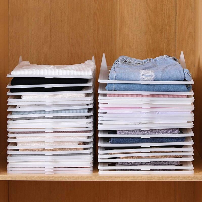 5 Pack Stackable Transparent White Clothes Shirt Storage Folders Board Closet Organizer