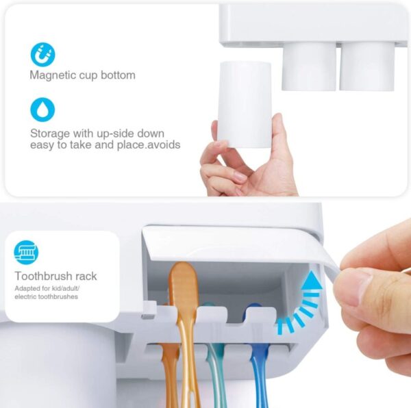 Toothpaste Dispenser, Space Saving with Magnetic Cup Design
