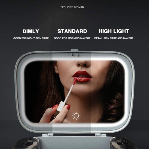 LED Light Cosmetic With led mirror cosmetic storage box