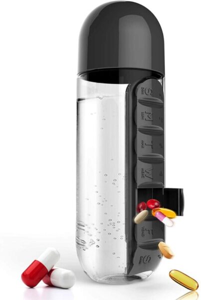 Water Bottle with Inserted Daily Pill Case Holder 100% Eco-Friendly for Outdoor, Gym Use, Travel