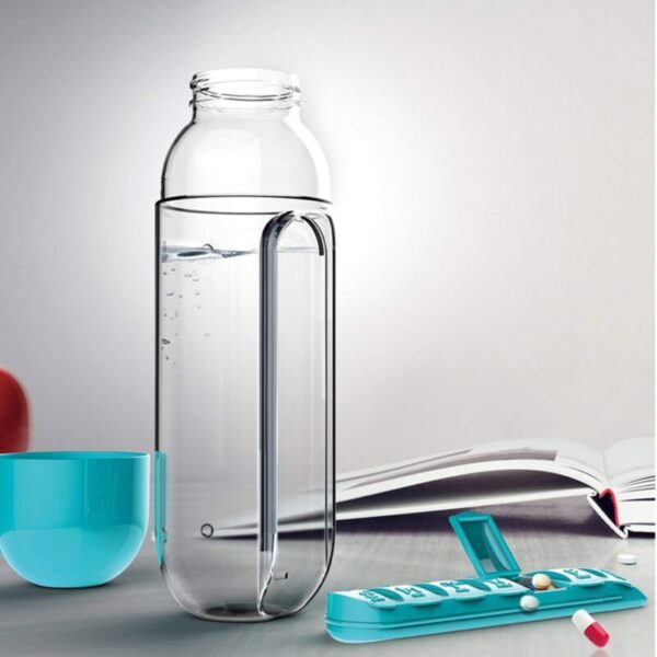 Water Bottle with Inserted Daily Pill Case Holder 100% Eco-Friendly for Outdoor, Gym Use, Travel