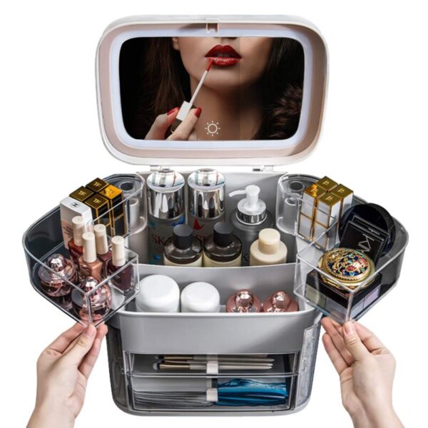 LED Light Cosmetic With led mirror cosmetic storage box