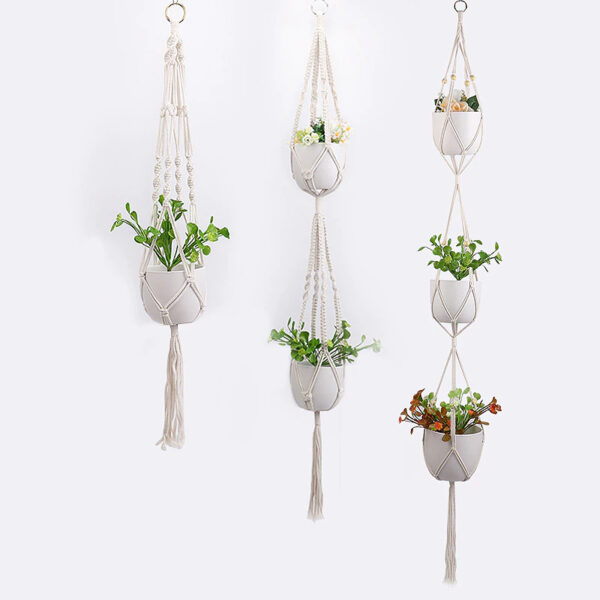 Handmade Hanging Plant Holder Baskets Stand Flower Pot Holder with Wood Beads