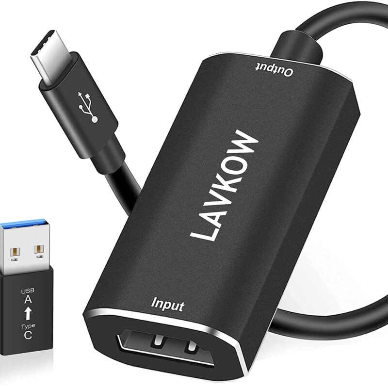 LAVKOW Video Capture Card, Audio HDMI Game Capture to USB 1080p 60fps, with Type-C to USB Adapter Converter, 4K Full HD Game Capture Low Latency Record for…
