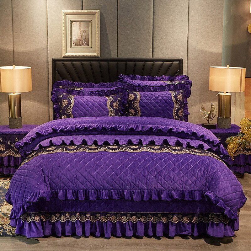 Luxury Lace Crystal Velvet 4pcs Bedding Set Duvet Cover