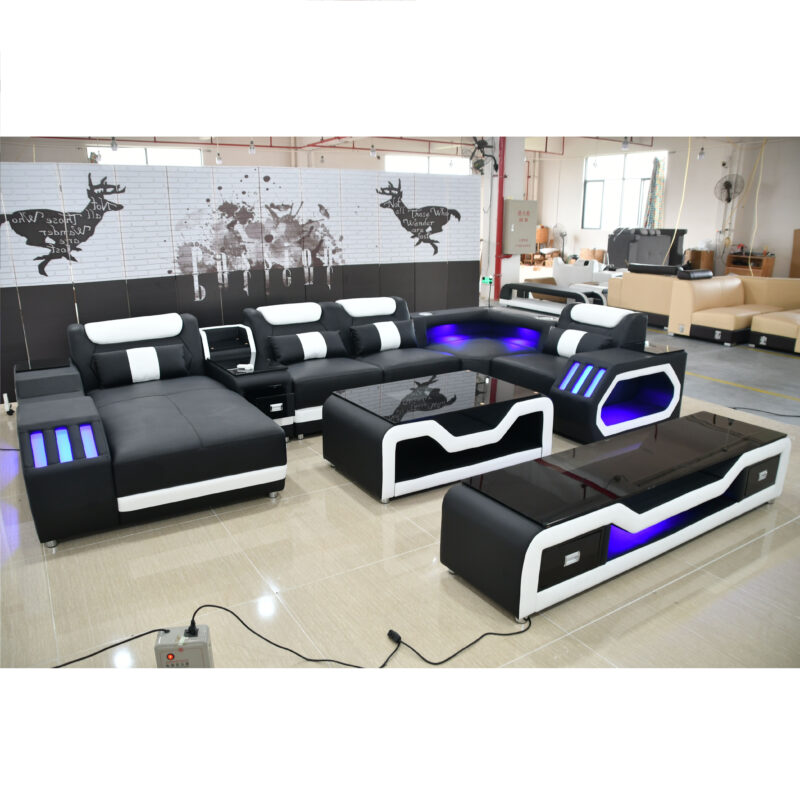 Modern Led Living Room Leather Sofa
