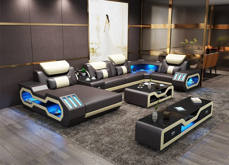 Modern Led Living Room Leather Sofa