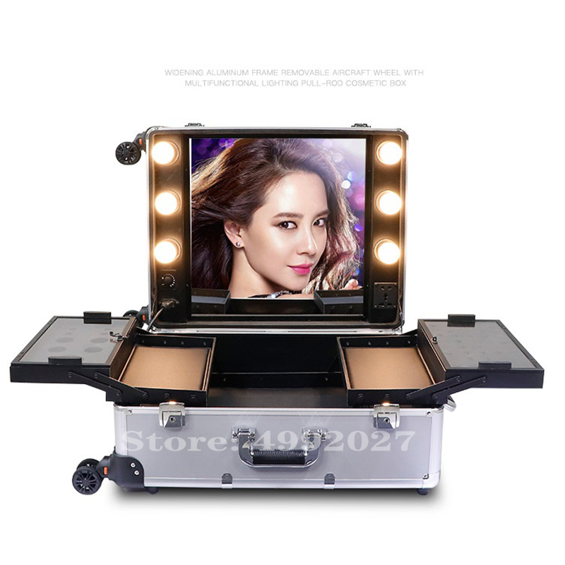 New Cosmetic Case Box LED Mirror Lighted Makeup Travel Suitcase