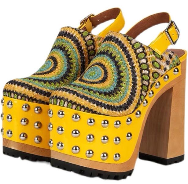 Peacock Cloth Rivet Thick Sole Platform Summer Sandals Woman Fashion