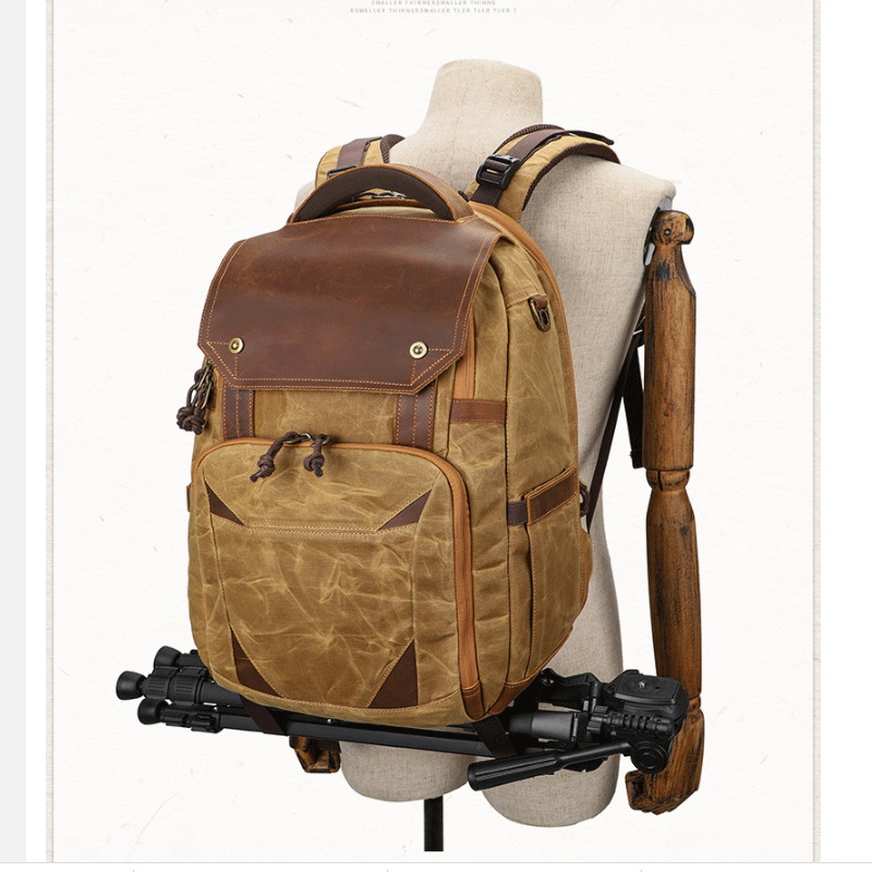 Camera Bag Waterproof Retro Batik Canvas Leather Backpack