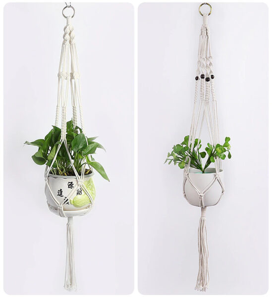 Handmade Hanging Plant Holder Baskets Stand Flower Pot Holder with Wood Beads